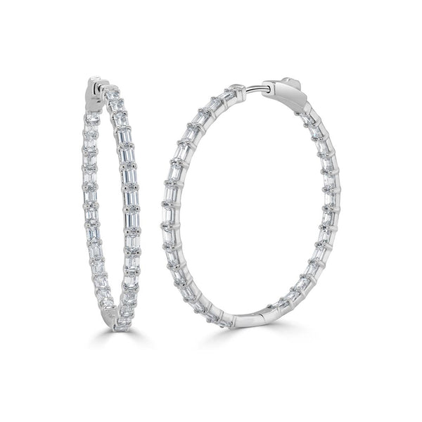 Emerald-Cut Diamond Hoop Earrings - 1